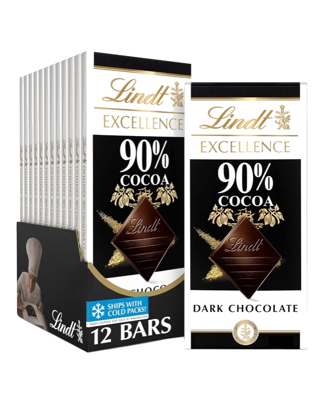 Lindt Excellence 90% Cocoa Dark Chocolate Bar, 3.5 oz (12-Pack)