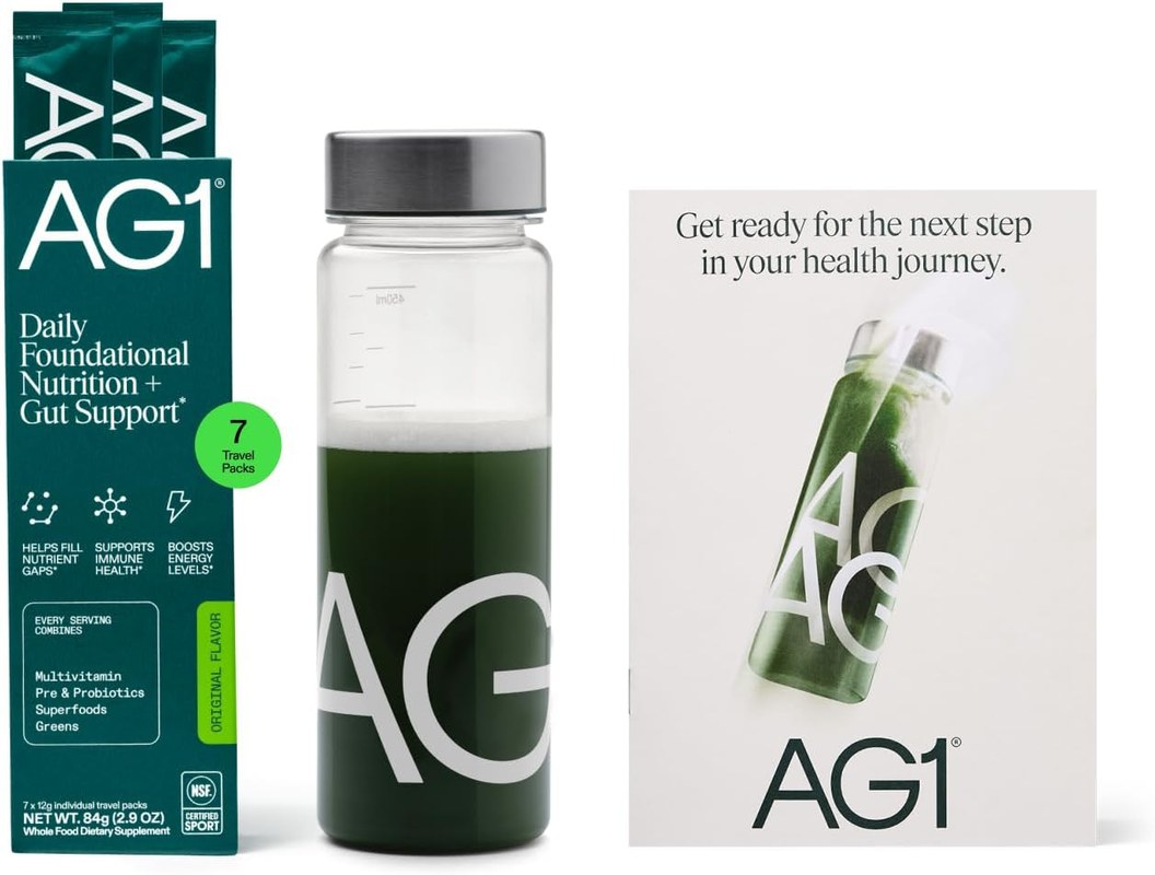 AG1 Athletic Greens Multivitamin and Probiotic, 7 Travel Packs with Shaker