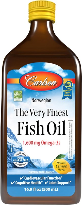 Carlson The Very Finest Fish Oil, 1600 mg Omega-3s, Lemon, 500 mL
