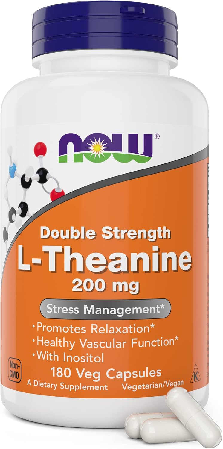 NOW Foods L-Theanine, Double Strength 200 mg Per Cap - 180 Veg Capsules