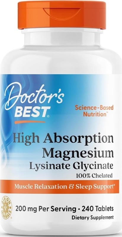 Doctor's Best High Absorption Magnesium Glycinate Lysinate, 200 mg, 240 Tablets